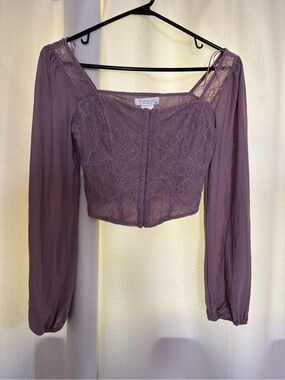 Lavender Lace Long-Sleeve Crop Top